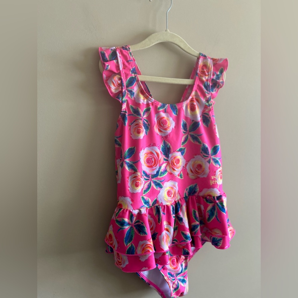 Betsey Johnson | KIDS Floral Pink Ruffle Swimsuit, Size 7/8 - Picture 5 of 8